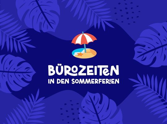Bürozeiten in den Sommerferien — Illustration mit Sonnenschirm
