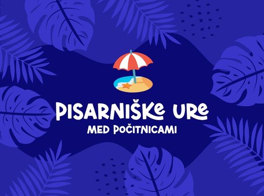 Pisarniške ure med počitnicami — ilustracija s plažnim senčnikom